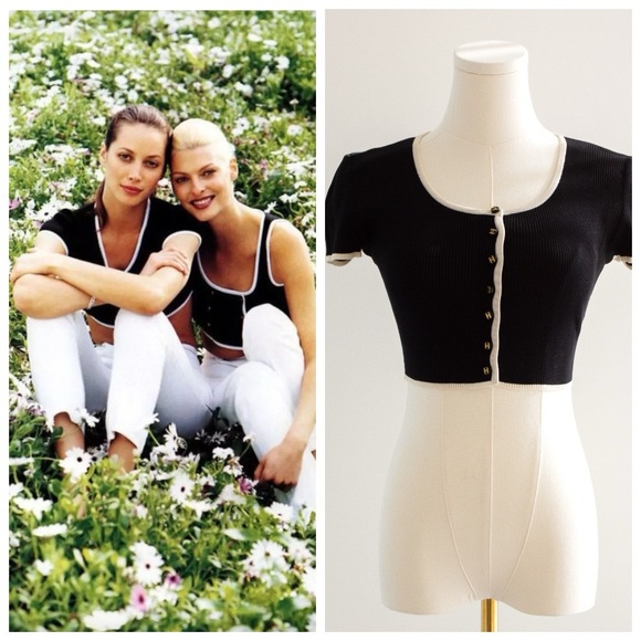 CHANEL Tops - Chanel Spring 1995 Black White 95P Crop Cardigan